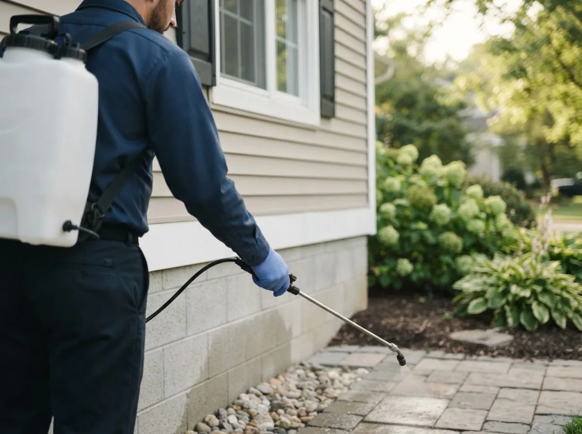Pest control technician inspecting a home in Saybrook, IL